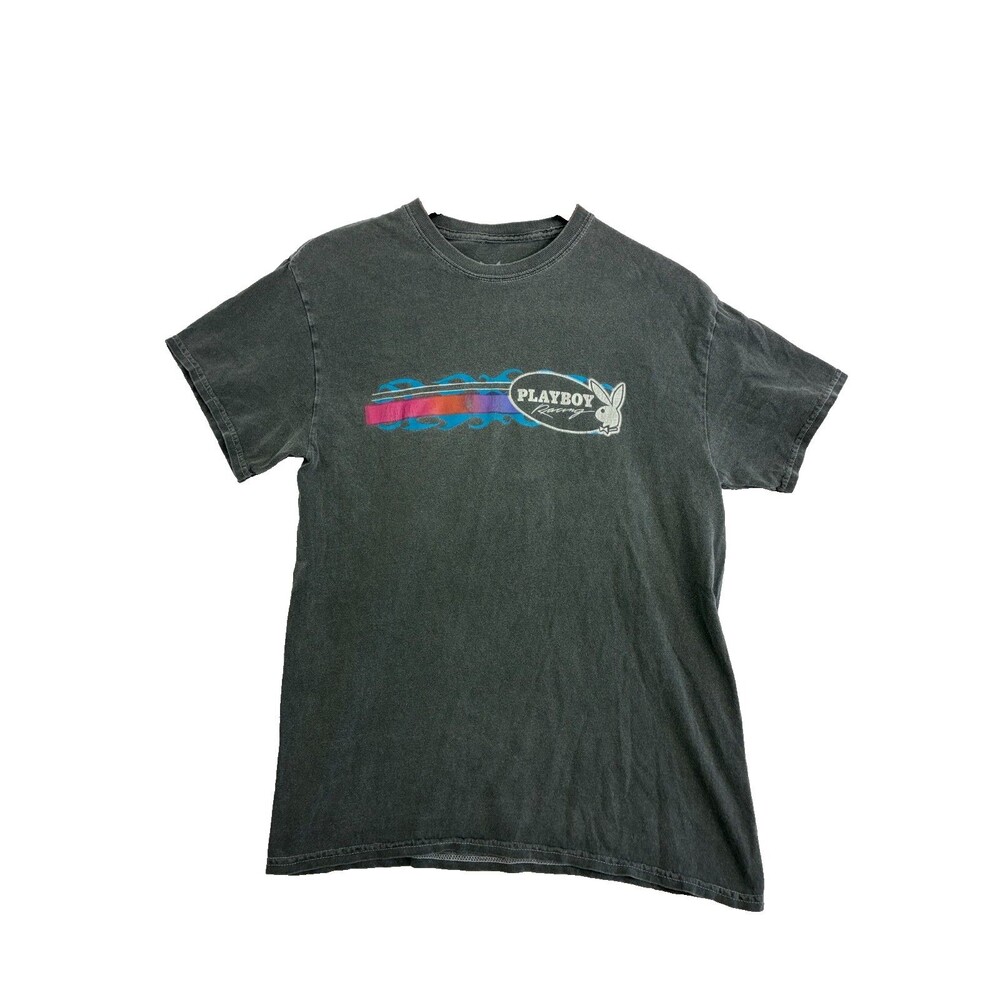 Playboy Racing Men's Small Gray Graphic T-Shirt Bunny Logo Y2K Style